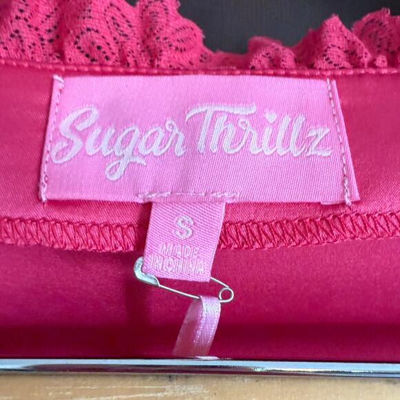 SUGAR THRILLZ | Dolls Kill Pink Satin Thinking About You Challis Dress | Small - Picture 4 of 8